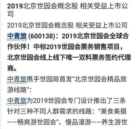 2019北京世界园艺博览会概念龙头股-中青旅!