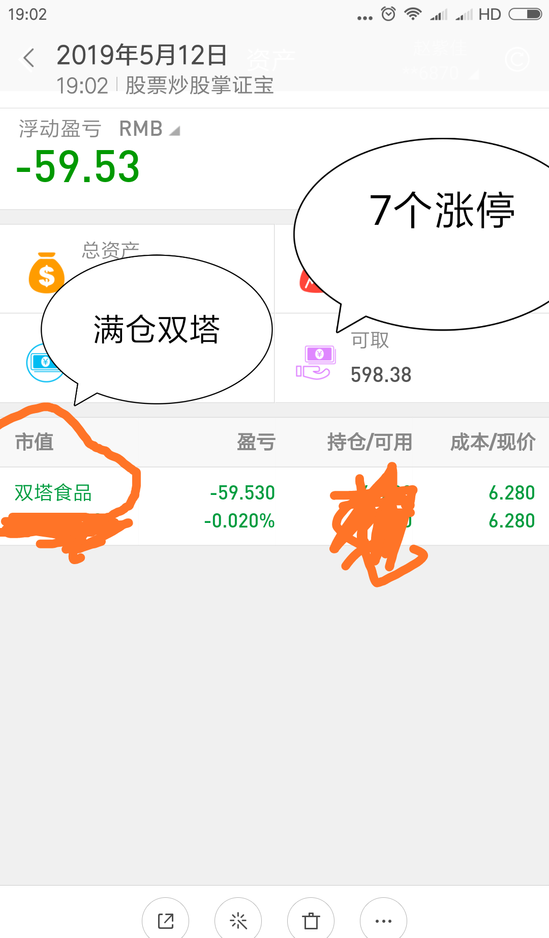 满仓一支002481双塔食品,5个涨停