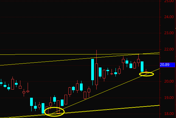 8月底大阴大阳交替 价格大幅波动, 后在20.5附近横盘