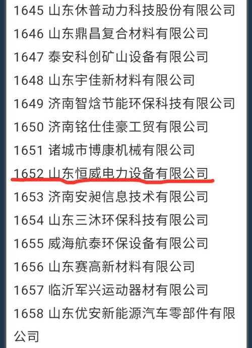 技术企业名单,其中合锐赛尔控股子公司山东恒威电力设备有限公司入选