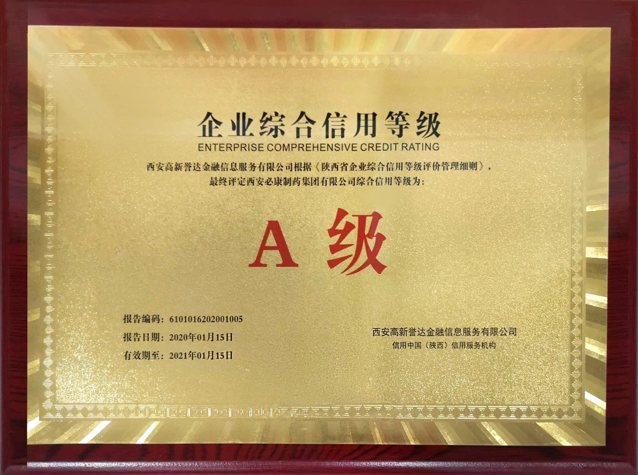 西安必康制药获综合信用等级a级评级