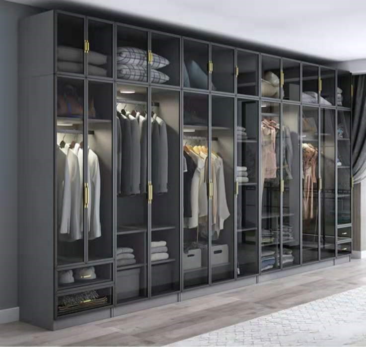 新款轻奢玻璃衣柜全铝玻璃柜体定制展示柜铝框玻璃门隐框玻璃门