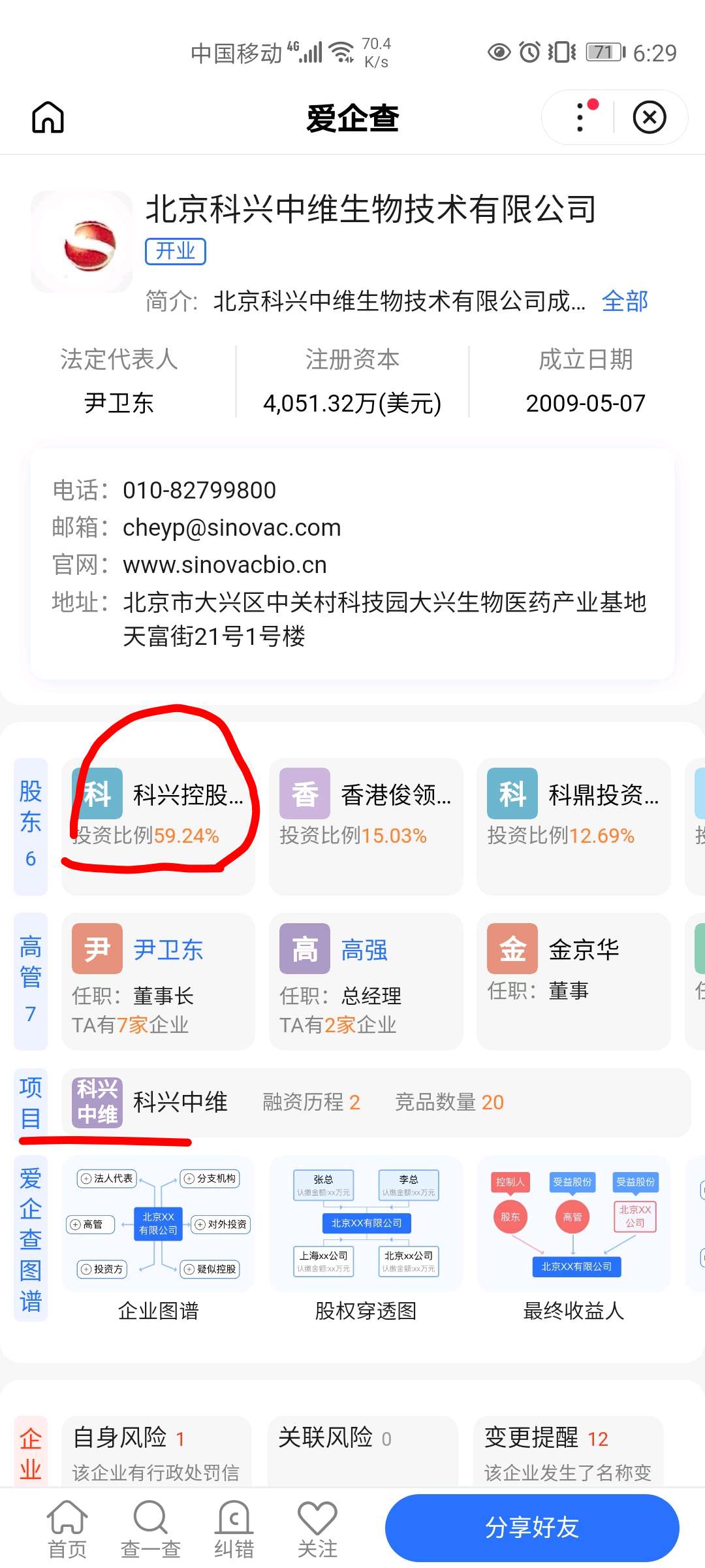 北京科兴生物制品有限公司,科兴控股投资比例73.09.