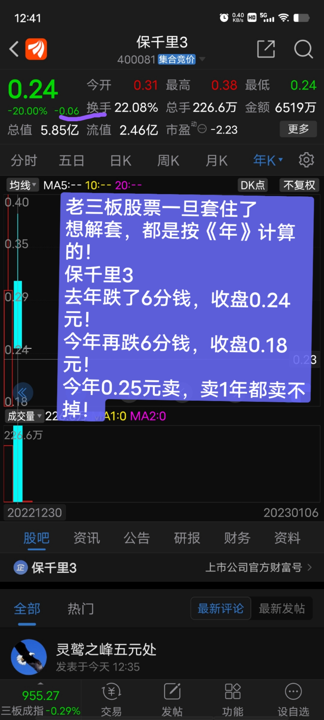 老三板股票一旦套住了想解套,都是按《年》計算的!