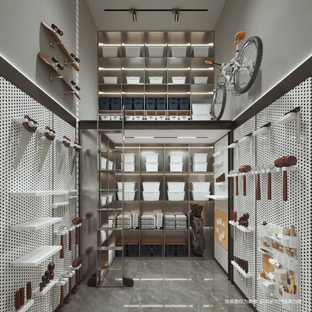 部分储藏室层高比较高,可根据业主需求设置夹层,隔层收纳空间.