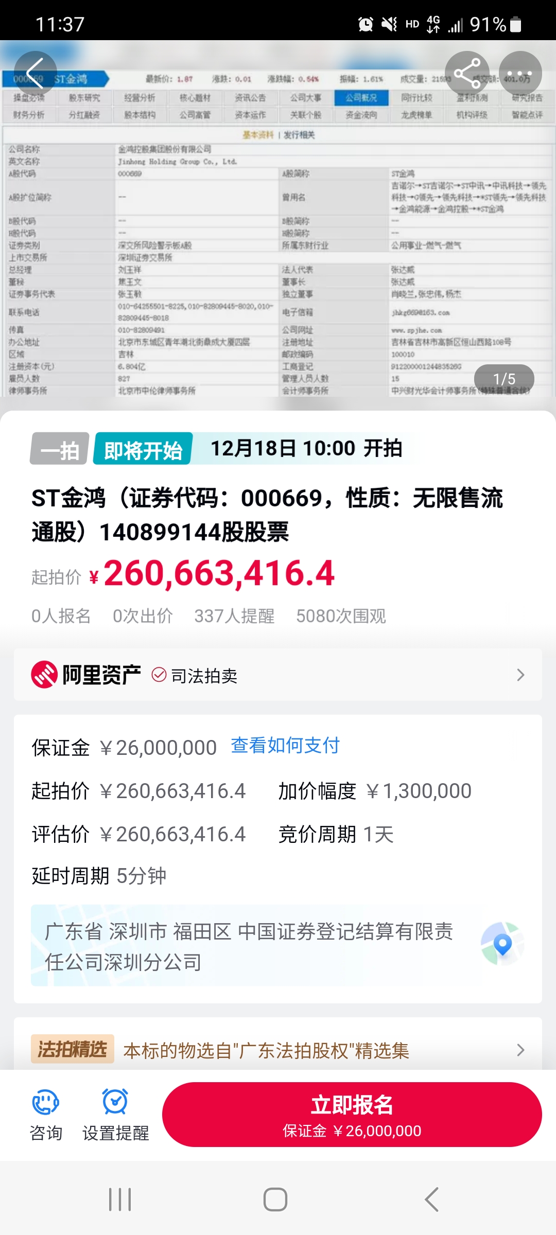金鸿12月18日淘宝拍卖已上架将要改变公司的控制权实控权变更这条线的