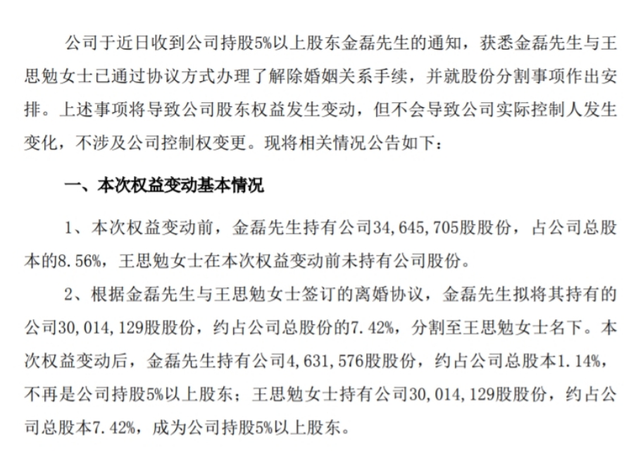 【长春高新:因解除婚姻关系,金磊拟将其持有7.42%公司股份分割至王思勉名下】_财富号_东方财富网