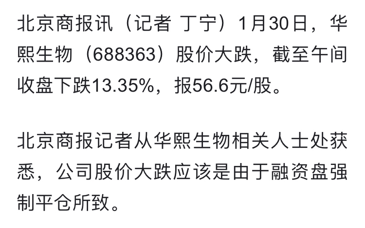 华熙生物融资盘遭遇强制平仓