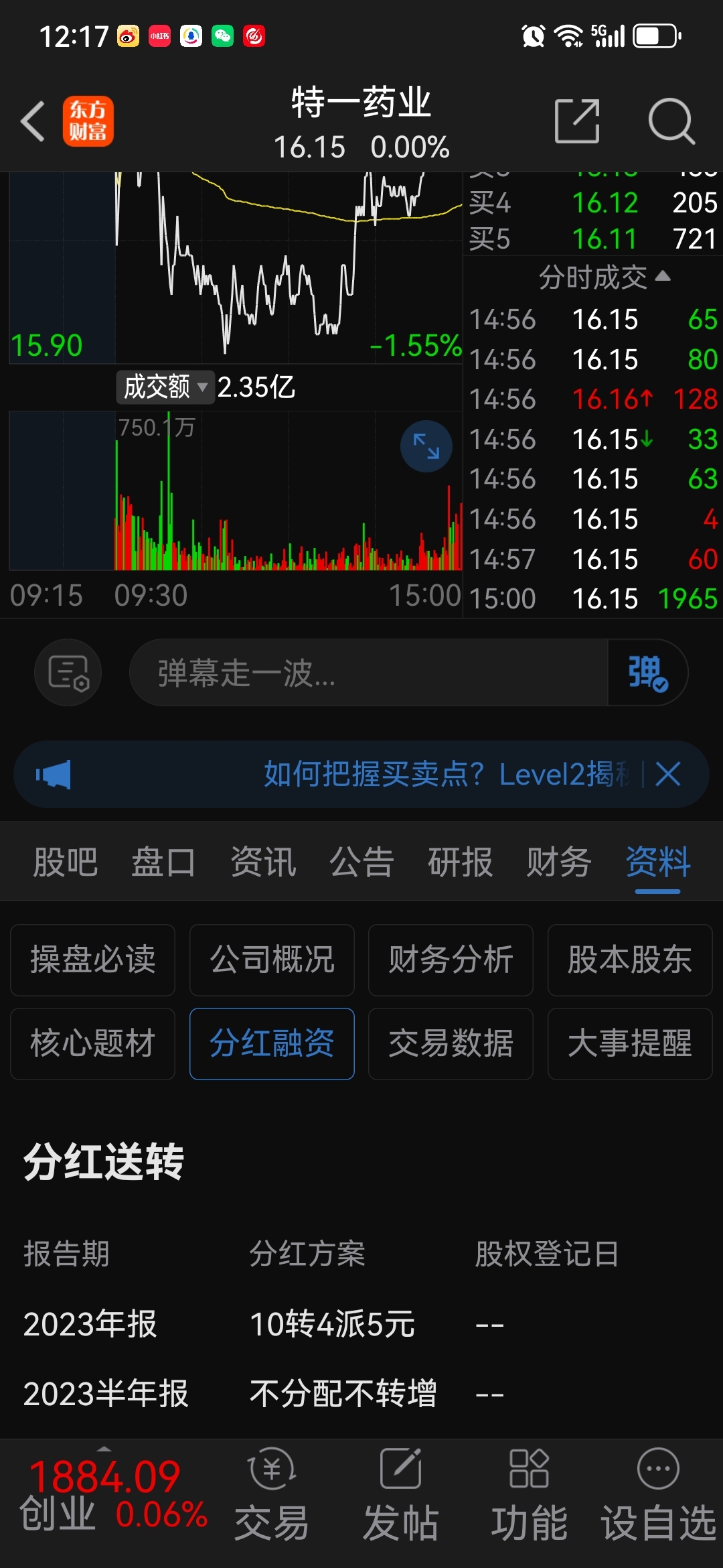 20240316日星期日002728特一药业现价1614元日ma