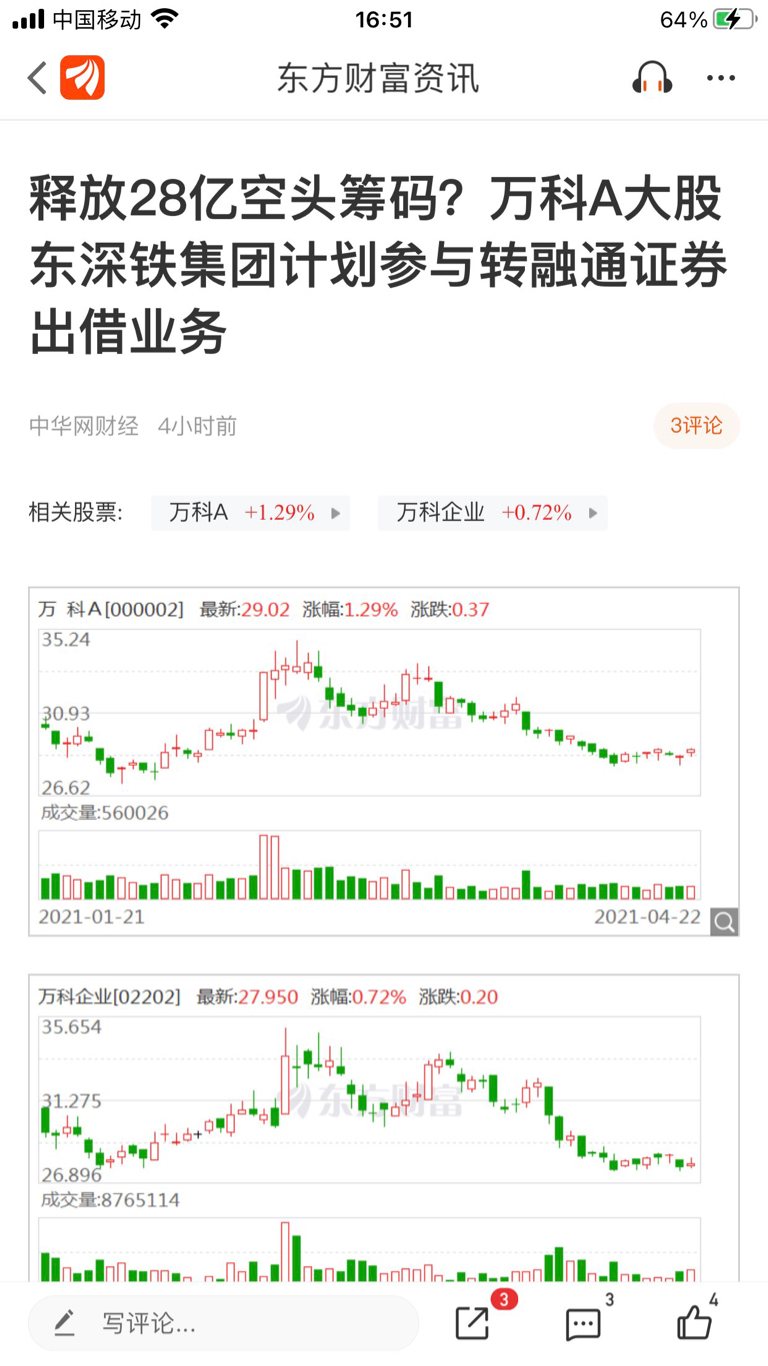 三年前深万科一纸转融通证劵出借业务公告之后,股价一路持续下挫,又让