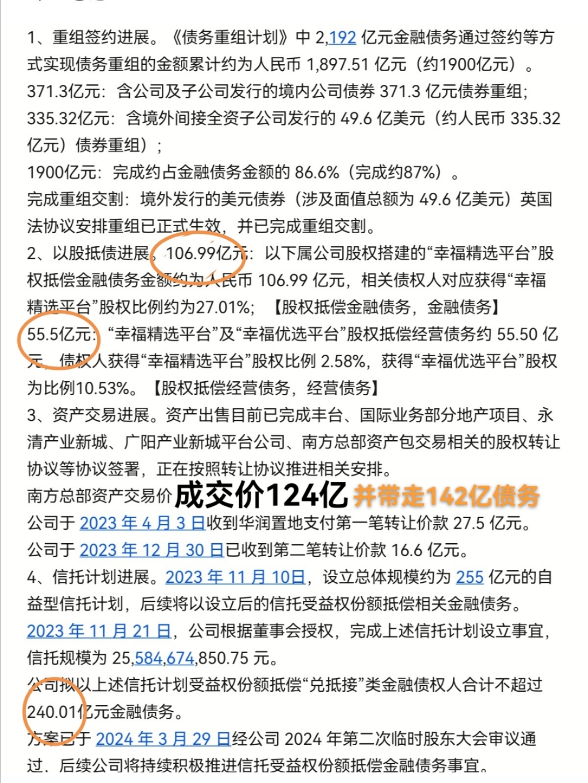 华夏幸福以股抵债后,需现金还款的债务少了很多很多了.