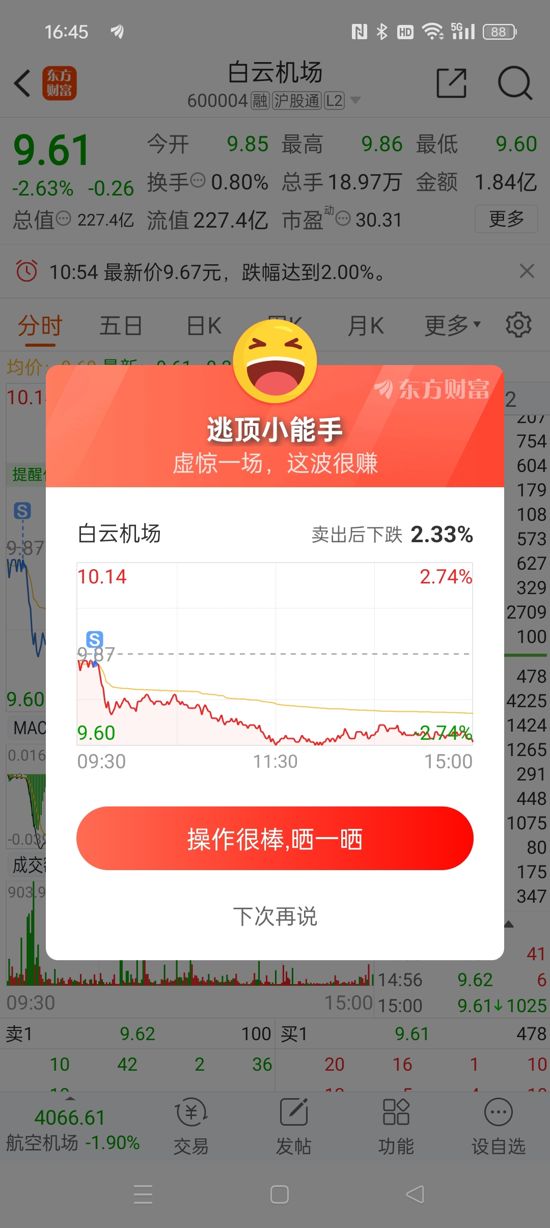 今天全部出清割肉，亏了9个点，虽然早盘跑得早，少亏两个点，跑到别的股，还是逃不过_白云机场(600004)股吧_东方财富网股吧