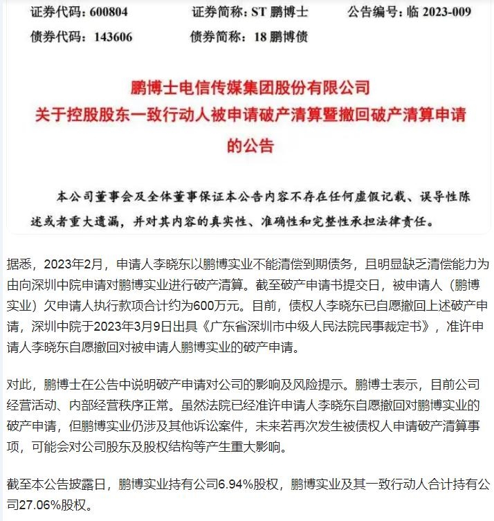 鹏博实控人变更有以下途径——司法拍卖,强制转让执行,破产清算或重整