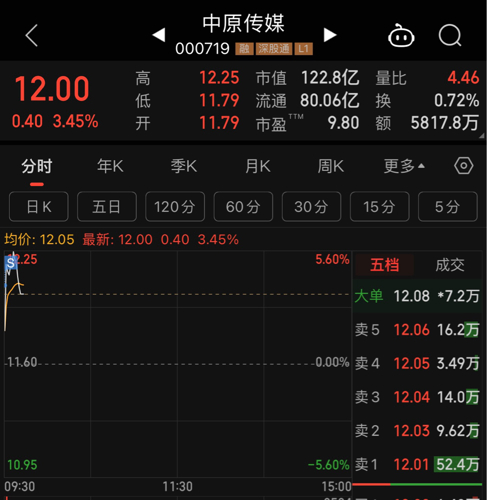 中原传媒(000719)_股票价格_行情_走势图—东方财富网