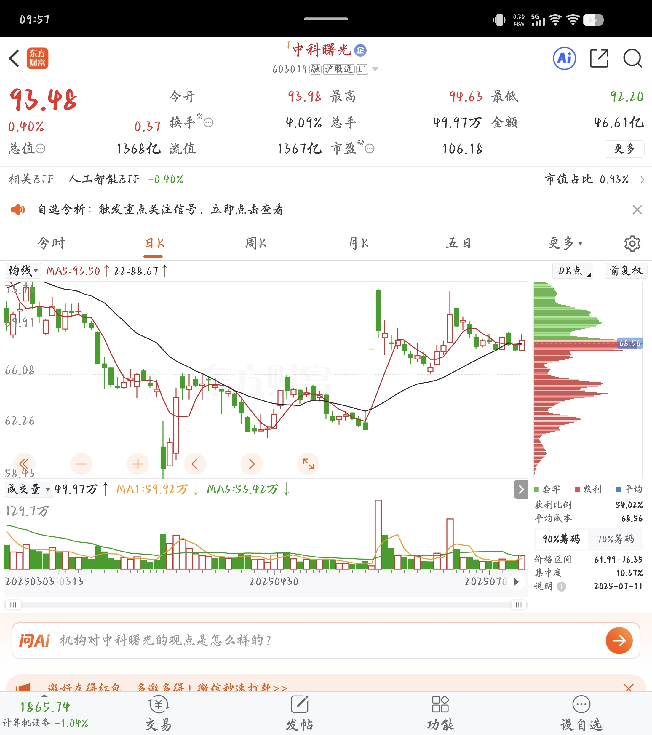 预测一下未来紫光国微三个月走势，以中科曙光为例子